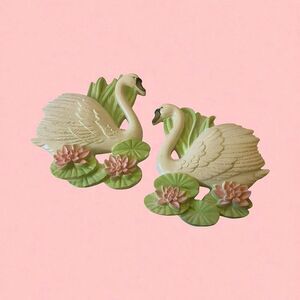 Chalkware Wall Decor Swans on Lily Pads 6 Inch VTG 1987 Miller Set Of 2